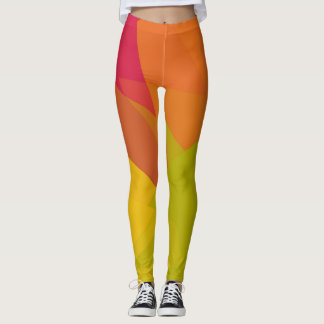 Orange Lime Gul Modern Geometrisk Mönster Leggings