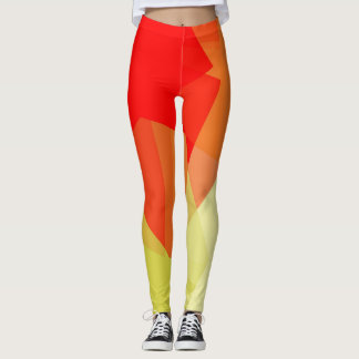 Orange Lime Röd Modern Geometrisk Mönster Leggings