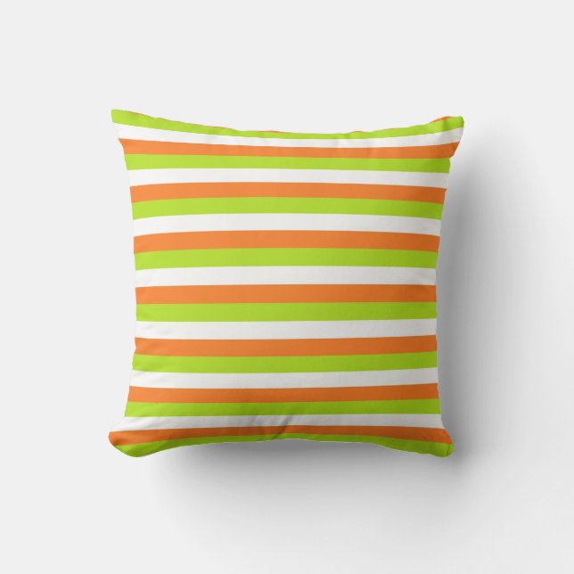 Orange, limefruktgrönt och vitrandar kudde (Framsida)