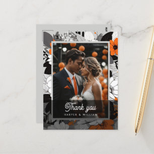 Orange Lineart-blommor bröllop-fototack Vykort