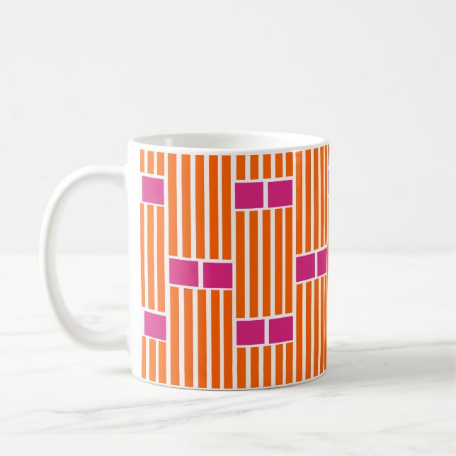 Orange linjer och rosa lådor  Kaffe kopp (Vänster)