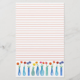 Orange Linjerad i ro vattenfärgsblommor i blomster Brevpapper