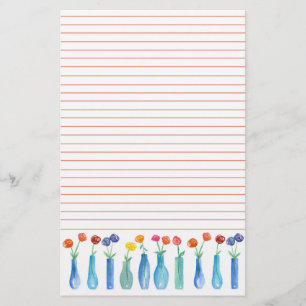 Orange Linjerad i ro vattenfärgsblommor i blomster Brevpapper