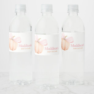Orange Liten Pumpa Baby Shower Vattenflaskor Etikett