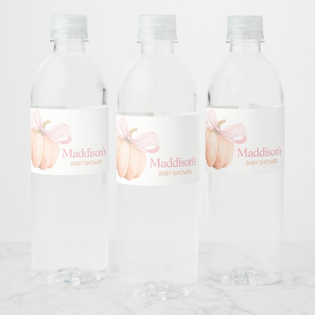 Orange Liten Pumpa Baby Shower Vattenflaskor Etikett (Flaskor)