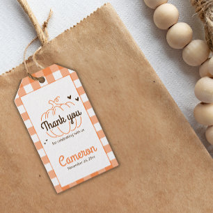 Orange Liten Pumpa Neutral Baby Shower Tack Presentetikett