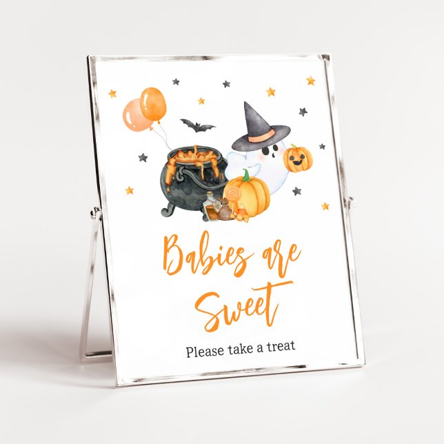 Orange Little Boo Ghost Spädbarn är Sweet Poster (Ghost Halloween Baby Shower Babies are Sweet Sign)