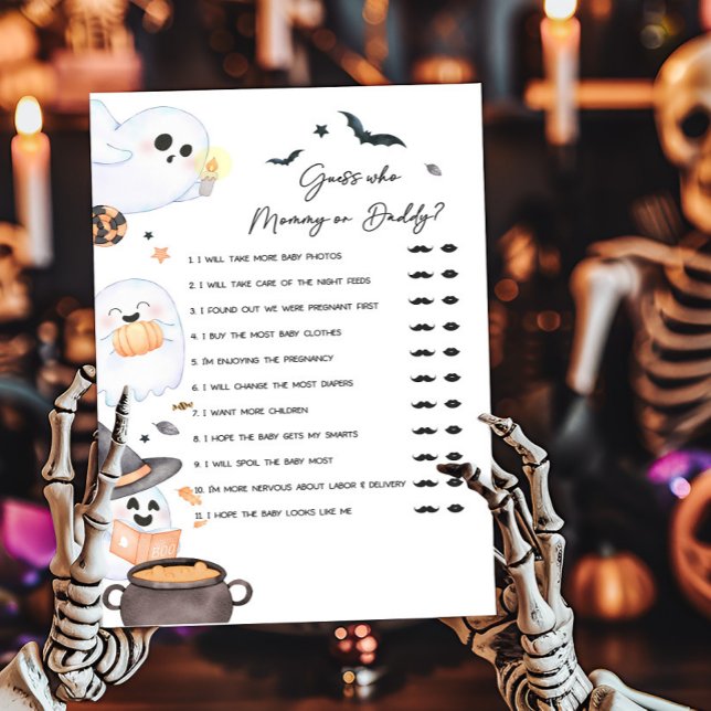 Orange Little Boo Gissa vem Mamma eller pappa Game (Orange Little Boo Baby Shower Guess who Mommy or Daddy Game)