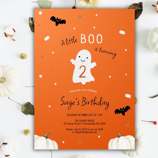 Orange Little Boo Halloween Birthday Inbjudningar (Skapare uppladdad)