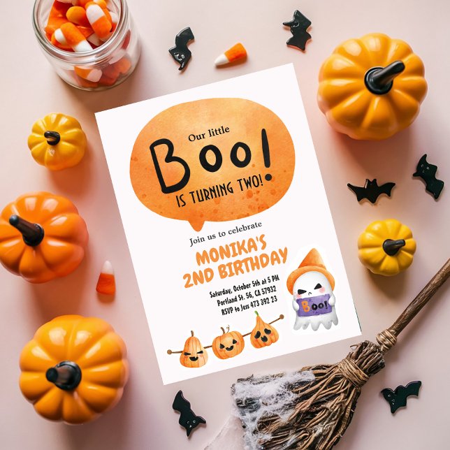 Orange Little Boo Two Ghost Halloween Birthday Inbjudningar (Skapare uppladdad)
