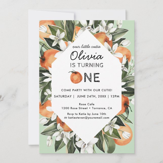 Orange Little Cutie 1st Birthday Party Investigati Inbjudningar (Framsida)