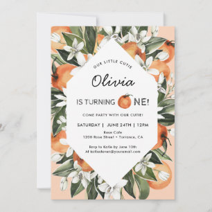 Orange Little Cutie 1st Birthday Party Investigati Inbjudningar