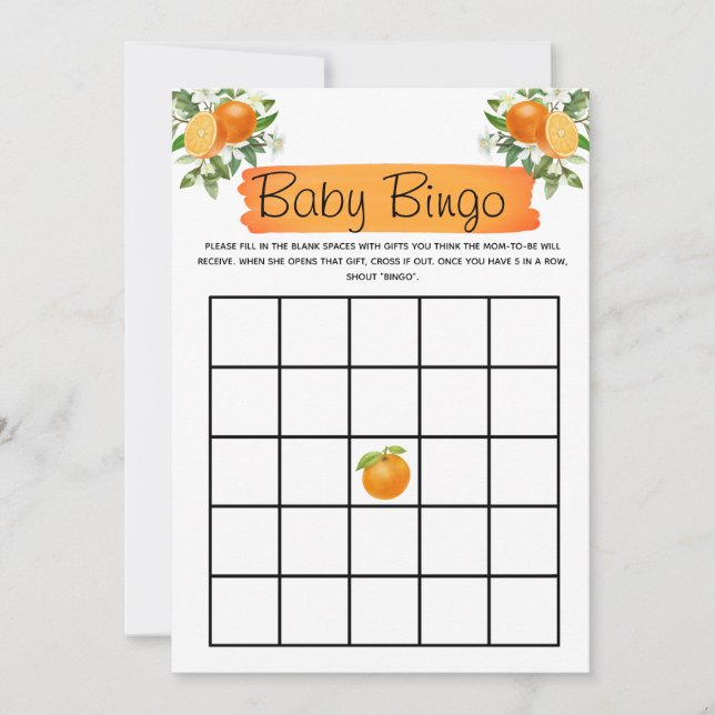Orange Little Cutie Baby Shower Bingo Inbjudningar (Framsida)