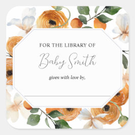 Orange Little Cutie Baby Shower Bookplate Fyrkantigt Klistermärke