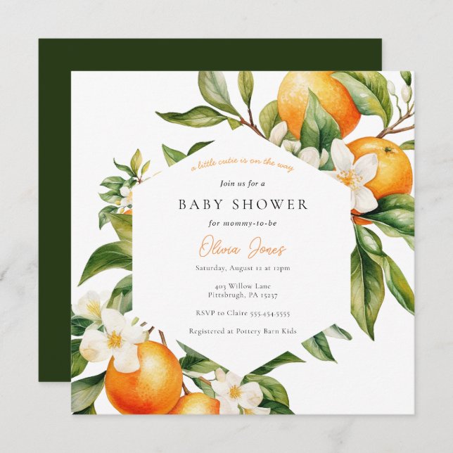 Orange Little Cutie Baby Shower-inbjudan Inbjudningar (Fram/baksida)