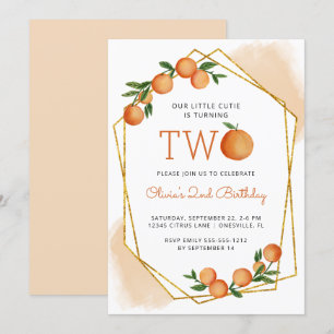 Orange Little Cutie Citrus 2:a födelsedagen Party Inbjudningar