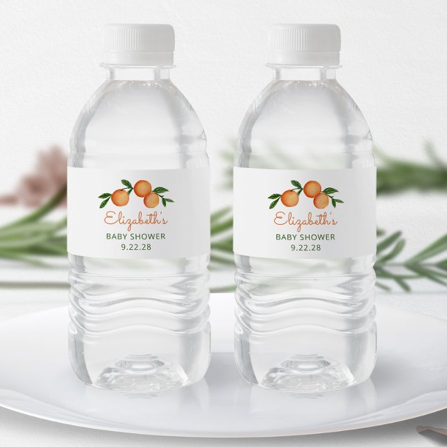 Orange Little Cutie Citrus Baby Shower Vattenflaskor Etikett (Skapare uppladdad)