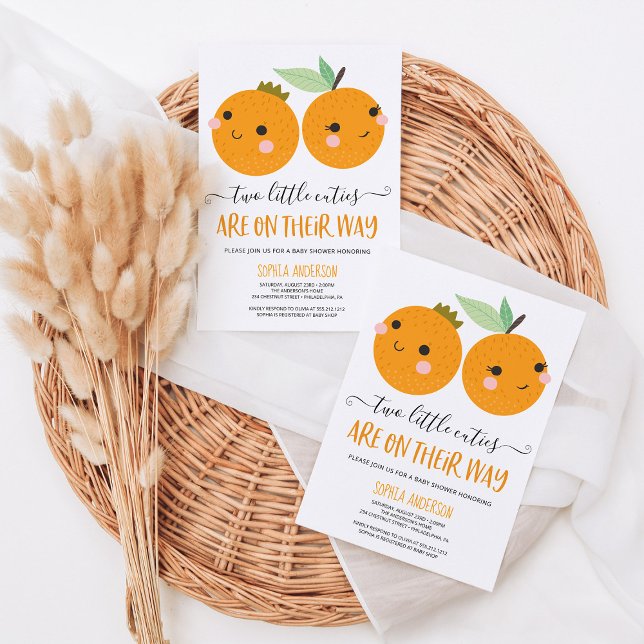 Orange Little Cutie Citrus Modern Twin Baby Shower Inbjudningar (Skapare uppladdad)