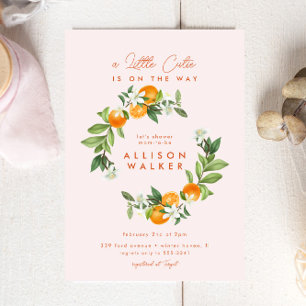 Orange Little Cutie Citrus Rosa Baby Shower Inbjudningar