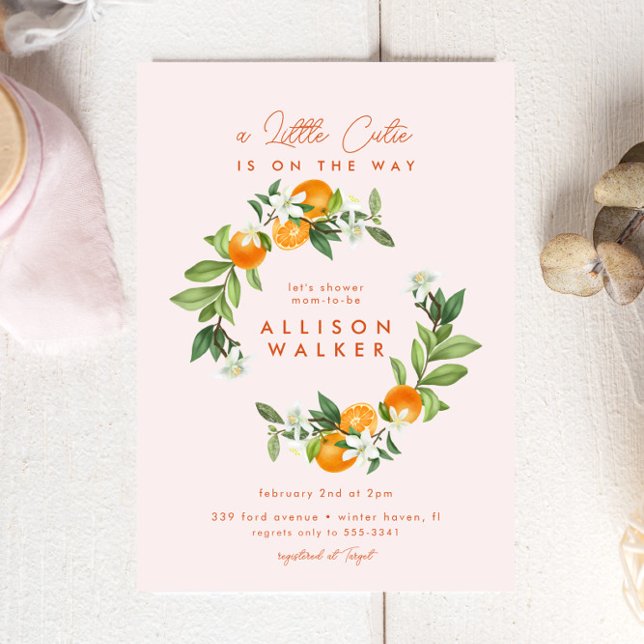 Orange Little Cutie Citrus Rosa Baby Shower Inbjudningar (Skapare uppladdad)