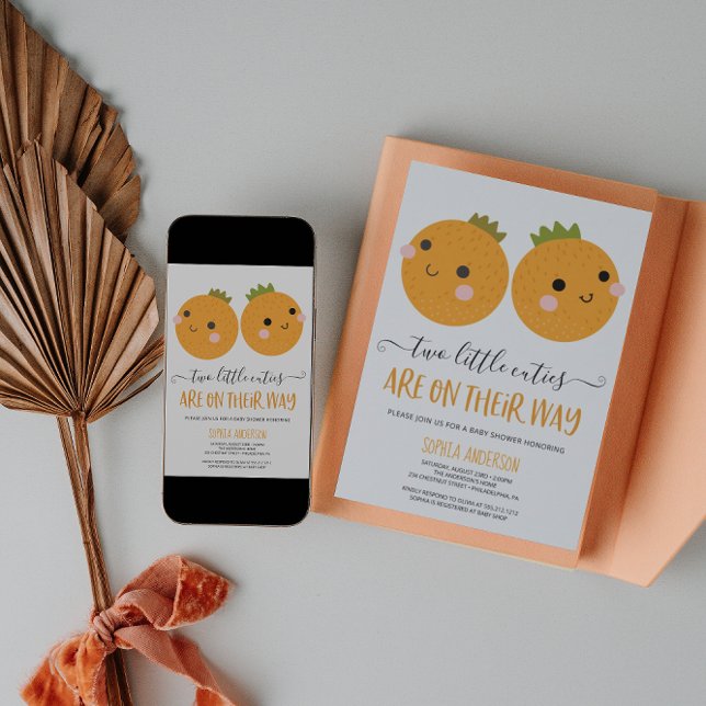Orange Little Cutie Citrus Twin Boys Baby Shower Inbjudningar (Skapare uppladdad)