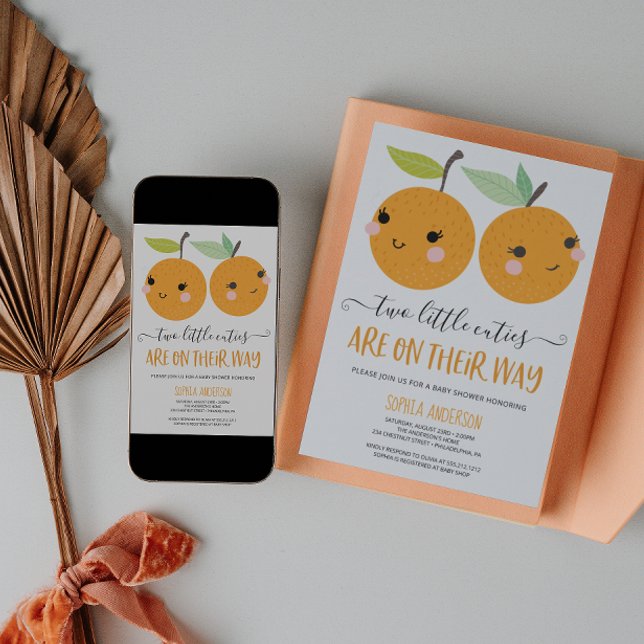 Orange Little Cutie Citrus Twin Girls Baby Shower Inbjudningar (Skapare uppladdad)