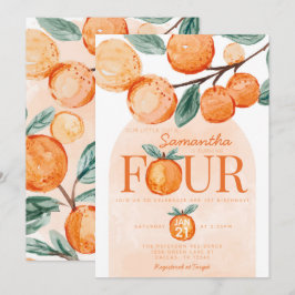 Orange Little Cutie FYUR 4e födelsedagen Party Inbjudningar