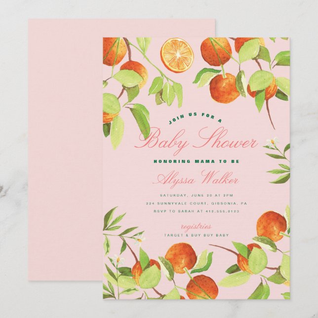 Orange Little Cutie Gender Neutral Baby Shower Inbjudningar (Fram/baksida)