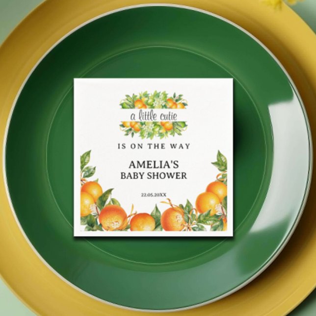 Orange Little Cutie Greenery Baby Shower Pappersservett (Skapare uppladdad)