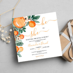 Orange Little Cutie Han eller hon Gender Reveal Inbjudningar