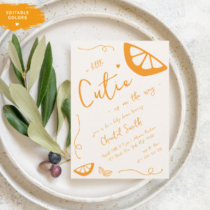 Orange Little Cutie Hand plockade Citrus Baby Show Inbjudningar