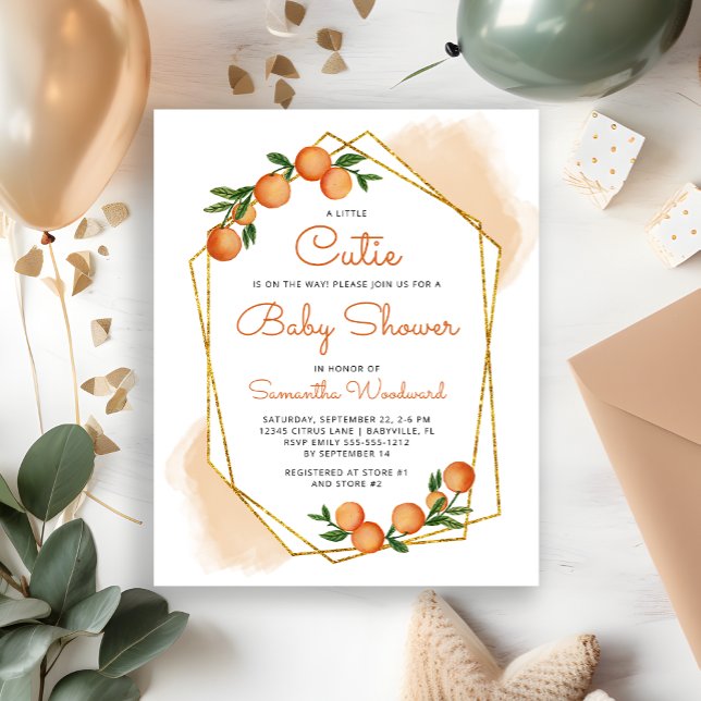 Orange Little Cutie Randig Baby Shower Inbjudan (Skapare uppladdad)