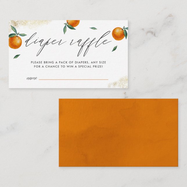 Orange Little Cutie Script Blöja Raffle Biljett Tilläggskort (Fram/baksida)