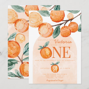 Orange Little Cutie svänger 1:a födelsedagen Party Inbjudningar