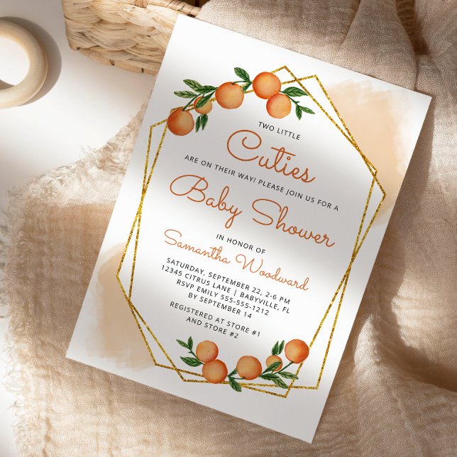 Orange Little Cuties Twillingars Citrus Baby Showe Inbjudningar (Skapare uppladdad)