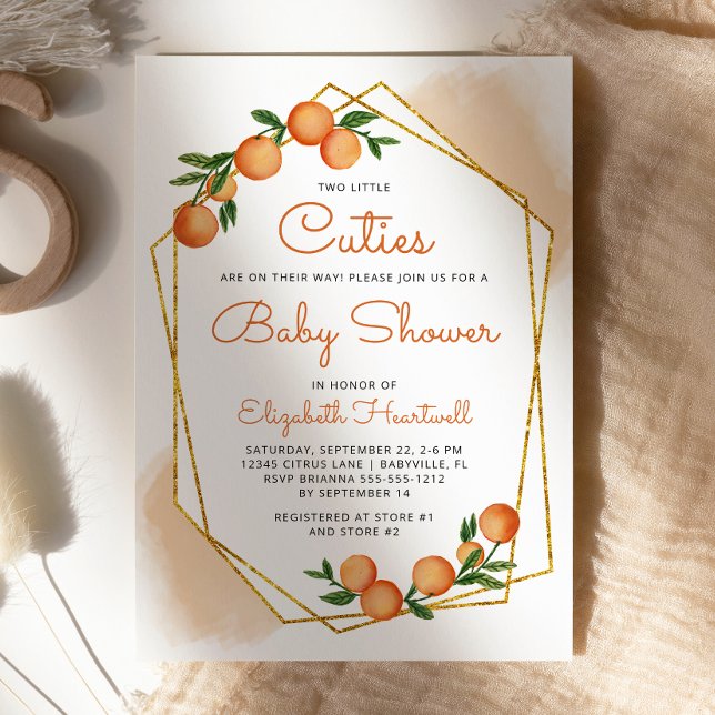 Orange Little Cuties Twillingars Citrus Baby Showe Inbjudningar (Skapare uppladdad)