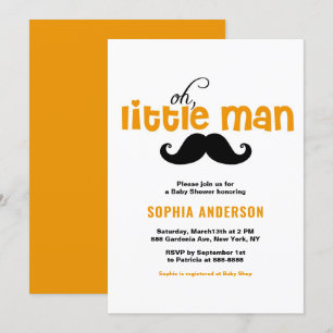 Orange Little Man Mustache Baby Shower-inbjudan Inbjudningar