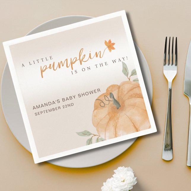 Orange Little Pumpkin Autumn Fall Baby Shower Pappersservett (Skapare uppladdad)