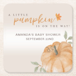 Orange Little Pumpkin Autumn Fall Baby Shower Underlägg Papper Kvadrat