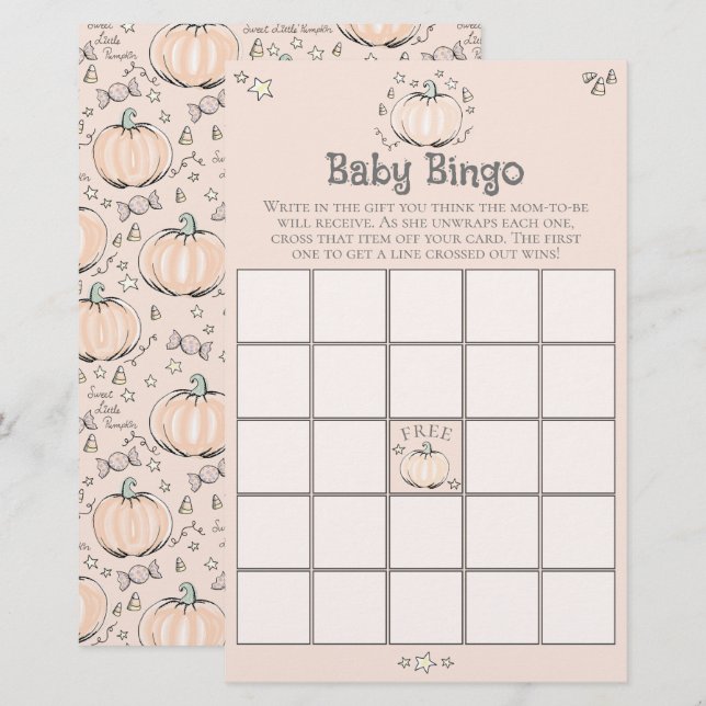 Orange Little Pumpkin Baby Bingo Baby Shower Game (Fram/baksida)