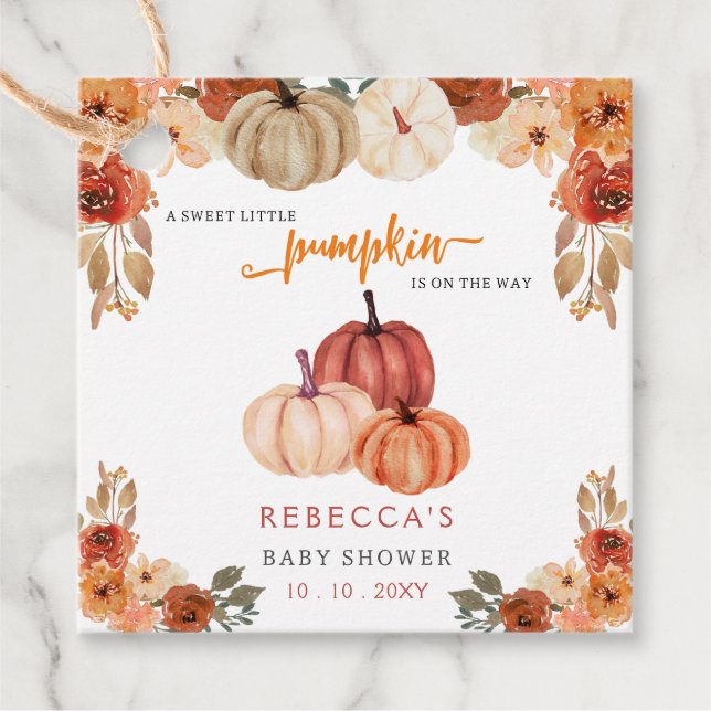 Orange Little Pumpkin Gender Neutral Baby Shower Gåvor Etiketter (Framsida)