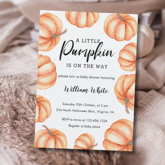Orange Little Pumpkin Halloween Fall Baby Shower Inbjudningar (Orange Little Pumpkin Halloween Fall Baby Shower Invitation)