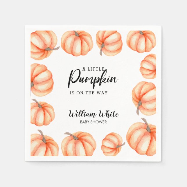 Orange Little Pumpkin Halloween Fall Baby Shower Pappersservett (Framsidan)