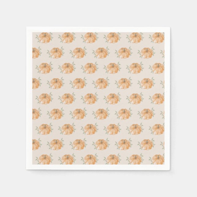 Orange Little Pumpkin Mönster Fall Baby Shower Pappersservett (Framsidan)