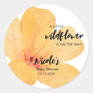 Orange Little Wildflower På väg Baby Shower Runt Klistermärke
