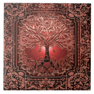 Orange Livets träd Ancient Rustic Kakelplatta