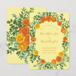Orange & Ljusgul Peony Rose Bröllops klara datum Inbjudningar
