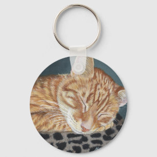 Orange ljust rödbrun Tabby som sovar Nyckelring