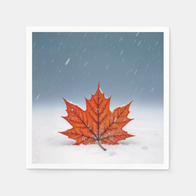 Orange lönnlöv på färsk snö pappersservett (Framsidan)