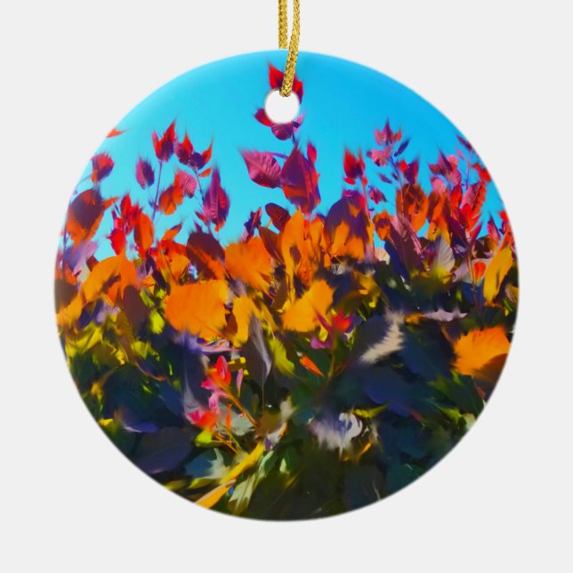 Orange löv i blomkeramiskt prydnadsföremål julgransprydnad keramik (Framsidan)